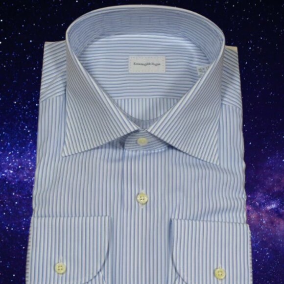 NEW ERMENEGLDO ZEGNA ROSSINI BLUE WHITE DRESS SHIRT DELUXE COTTON XL 43 17 $895 - Picture 1 of 16